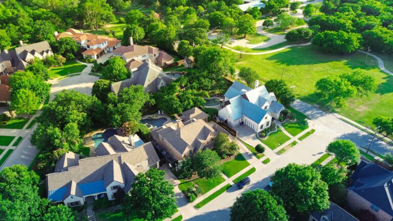 Aerial view of homes in neighborhood